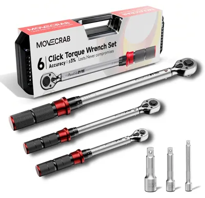 Immagine prodotto di Set di chiavi dinamometriche meccaniche - 6 pezzi - 4–165 ft-lb - 3 prolunghe - per biciclette, motociclette e automobili - in lega