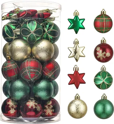 Produktbild von 35er Set Bruchsichere Weihnachtskugeln 5cm Rot Grün Gold für Christbaum inkl. Aufhänger