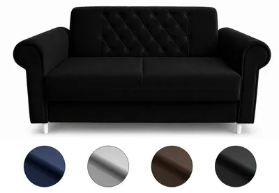 Zdjęcie produktu dla Kanapa 2-osobowa ROMA do salonu - sofa welurowa - sofa 201x90 cm – białe nogi – czarna