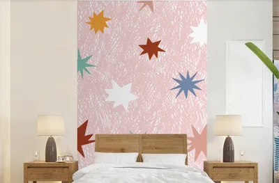 Produktbild von MuchoWow® Fototapete für Wohnzimmer oder Schlafzimmer Wandtapete Vinyl Motivtapete Sterne - Rosa - Kinder - 170x260 cm - Wohnzimmertapete