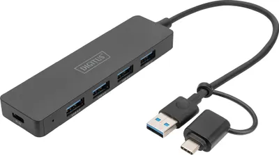 Image de DIGITUS USB 3.0 Hub 4-Port Slim, USB-C Adapter 1,2m Kabel