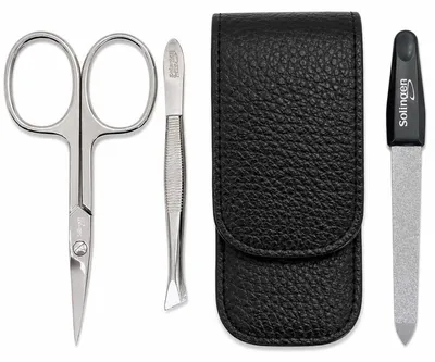 Produktbild von Solingen Nagelschere, Präzisions-Pinzette, Saphirnagelfeile und Dollaro Echtleder-Etui Germany Schwarz