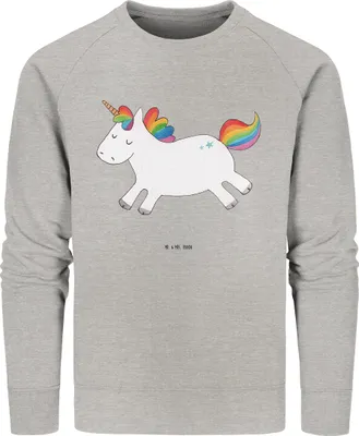 Produktbild von Mr. & Mrs. Panda Bio Pullover Einhorn Happy Größe M - Heather Grey - Geschenk, Unicorn, Baumwoll, Fröhlich, Sweatshirt, Sweater, glücklich, Lebensfreude, Pulli, Einhörner