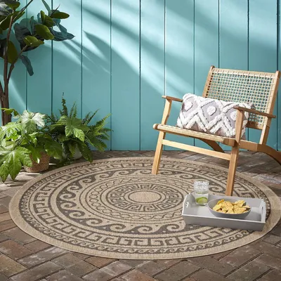Produktbild von Outdoor-Teppich, Vintage-Design, schwarz, geeignet für Terrasse, Balkon oder Küche, mit Polypropylen-Rückseite 160 x 160 cm