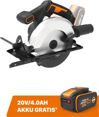 Image de Scie circulaire sans fil Worx 20 V WX526.9 + : batterie de rechange WA3644 20V (4,0 Ah)