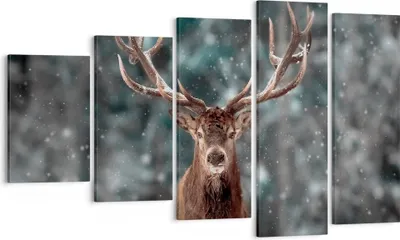 Produktbild von Bild auf Leinwand - Leinwandbild - 5 Teile - Hirsch Hirsch Winter - 100x60cm - Wand Bild - Wanddeko - Wandbilder - Leinwanddruck - Bilder - Wanddekoration - Leinwand bilder - Wandbild - EG100x60-4998
