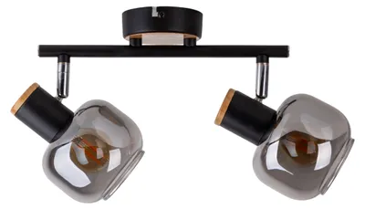 Produktbild von Spots - 2er Spot Deckenleuchte "FUMOSO" L: 40cm, Strahler im Retro Style, aus Metall und Glas in schwarz, 40 x 10 x 20 cm, E14-Fassung