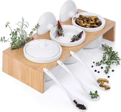 Produktbild von Porzellan Servierschalen Set - 3 Schälchen + Tablett - Ideal für Snacks