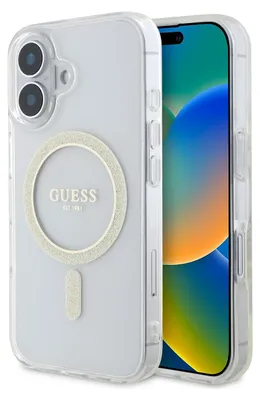 Immagine prodotto di Guess Guhmp16Mhfgeret Iphone 16 Plus 6.7 Przeźroczysty/Transparent Hardcase Iml Glitter Circle Magsafe