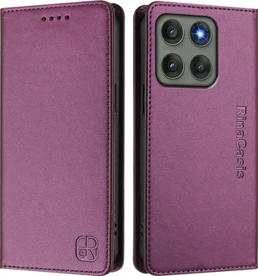 Produktbild von Lederhülle für Motorola Edge 60 Pro Hülle Flip Brieftasche Kartenfächern Ständer Schutzhülle Lila