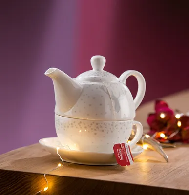 Produktbild von Gilde Porzell Tea for one "Hirsch Design" weiss/grau 49580