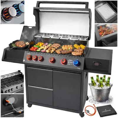 Zdjęcie produktu dla Grill gazowy Ogrodowy żeliwny ruszt LEHMANN KANSAS 5+1 premium 20,5 kW + szafka na butlę