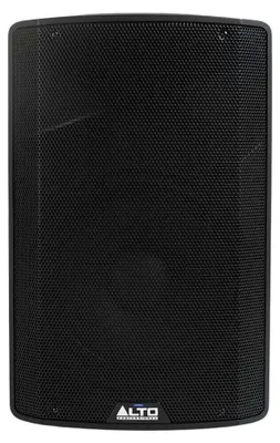 A black Alto Professional TX 412 active speaker is shown from the front.