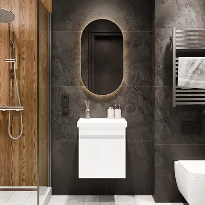 Produktbild von Planetmöbel Cosmia Waschbecken mit Unterschrank 50 cm Weiß Matt & Badezimmer Spiegel mit Beleuchtung 50 cm