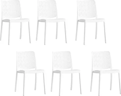 Image de lot de 6 chaises empilables en polypropylène avec fibre de verre pour le jardin ou l'intérieur, imperméables et résistantes, modernes - YARA - Blanc