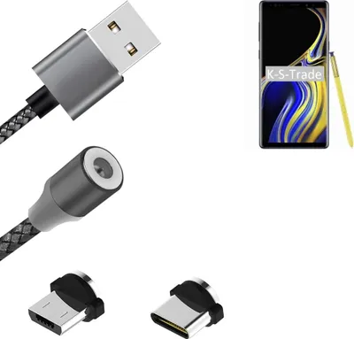 Produktbild von K-S-Trade Hochwertiges Magnet-Lade-kabel Sync-Kabel Daten-Kabel für Samsung Galaxy Note 9 mit USB-Typ-C-Anschluss und Micro-USB-Anschluss 2A bis zu