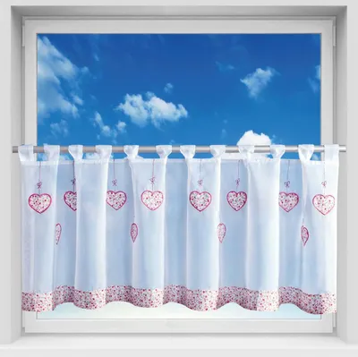 Produktbild von Bistrogardine Herzen Bunt ca. 150x45 cm – transparente Voile Gardine mit Schlaufen, Polyester, Sichtschutz für Küchenfenster