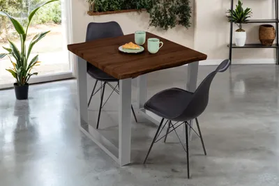 Produktbild von Esstisch Baumkante Holz-Optik Nussbaum 80 x 80 U-Gestell silber JOSY