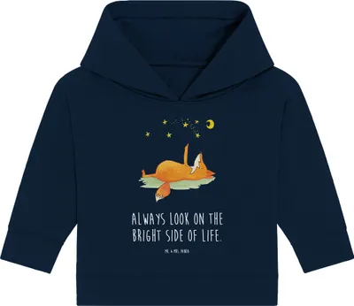 Produktbild von Mr. & Mrs. Panda Organic Baby Hoodie Fuchs Sterne 12. - 18. Monat - French Navy - Geschenk, Spruch Positiv, Optimistisch, Kapuzensweatshirt, Mond, Hoffnung, Kapuzenshirt