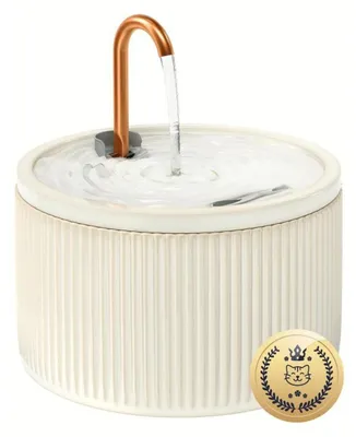 Immagine prodotto di Fontanella per gatti in Vetroceramica da 2,1 litri con tubo in rame, erogatore silenzioso, sistema di filtraggio a doppio strato, colore beige