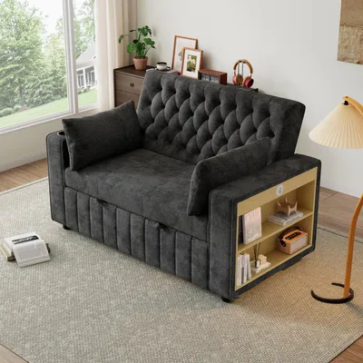 Produktbild von okwish Modernes Klappsofa Chaiselongue mit Stauraum und Schlaffunktion,Relaxsofa mit USB-Ladeanschluss und Kissen,Polstermöbel mit Getränkehalter,Grau