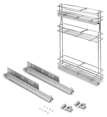 Immagine prodotto di portabottiglie estraibile SupraMax con chiusura ammortizzata -  sinistra -  3 ripiani -  modulo 150 mm -  acciaio -  cromato