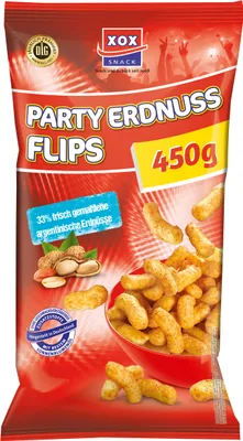 Zdjęcie produktu dla XOX Party Flips Peanut Style chrupiąca przekąska ze słodkiej kukurydzy 450g