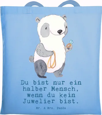 Produktbild von Mr. & Mrs. Panda Uni Tasche Juwelier Herz - Sky Blue - Geschenk, festivaltasche, Schultasche, Schmuckgeschäft, Jutebeutel, Einkaufstasche, Tote Bag, Witzig, Goldschmied
