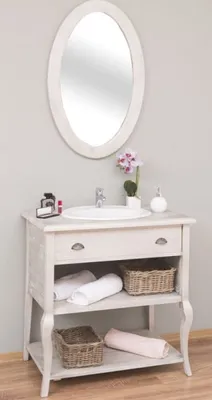 Produktbild von Casa Padrino Landhausstil Badezimmer Set Hellgrau - 1 Waschtisch mit Schublade & 1 Wandspiegel - Landhausstil Badezimmer Möbel