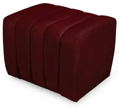 Produktbild von MG Design Samt Sitzhocker in Burgunderrot 48 x 60 cm - Gepolsterter Polsterhocker mit vertikalen Nähten für Wohnzimmer, Schlafzimmer oder Flur