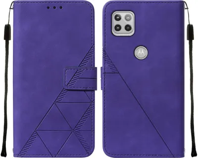 Produktbild von Moto One 5G Ace Hülle, Schlank Prägung Flip Leder Kartenfächer Schutzhülle mit Ständer für Motorola Moto One 5G Ace Lila