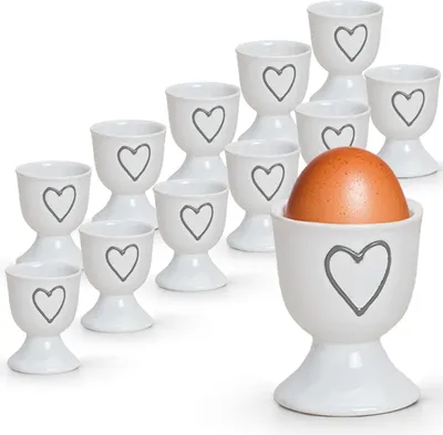 Produktbild von Einfarbige Steingut Eierbecher Landhaus-Stil 12-tlg. Set weiss