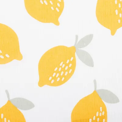 Produktbild von Musselin Stoff Meterware LEMONS Zitronen groß offweiß gelb 135cm