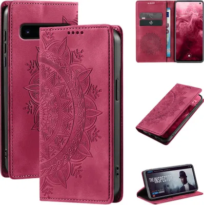 Produktbild von Mandala Handyhülle für Samsung Galaxy S10 RFID Schutz Klapphülle Case Cover Design Schutzhülle Farbe: Magenta