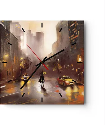Produktbild von Wanduhr - Quadrat - Glasuhr - Manhattan Paar Straße - 40x40cm - Schleichendes Uhrwerk - Lautlos - zum Aufhängen bereit - Dekoration Modern - Wanddekoration aus Glas - C3AC40x40-4298