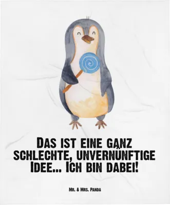 Produktbild von Mr. & Mrs. Panda Babydecke Pinguin Lolli - Weiß - Geschenk, Unvernünftig, Süßigkeiten, Spruch, Schlummerdecke, Erstlingsdecke, Pinguine, Plaid, Fleecedecke, Kinderdecke