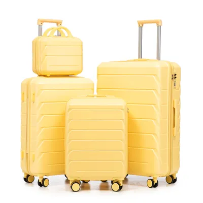 Immagine prodotto di LVHOM set di valigie a guscio rigido 4 pezzi in ABS, set da 14"-19"-24"-28" con ruote a 360°, set di valigie da viaggio, set di trolley impermeabile, giallo