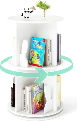 Produktbild von GOPLUS Bücherregal Kinder, 360° drehrbares Kinderregal, Büchergestell mit 2 Ebenen, 8 Fächern & Buchstützen, Montessori Kinderregal für Kinderzimmer