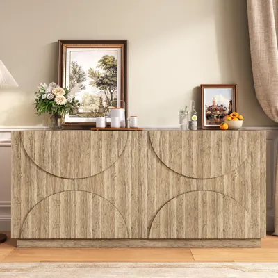 Zdjęcie produktu dla Komoda z szufladami Fortuna Lai z półkami i wręgami, design z naturalnego drewna, przestronne miejsce do przechowywania w salonie i przedpokoju