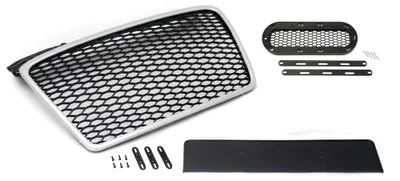 Productafbeelding van Radiateurgrille met embleem, zilverkleurig, voor Audi A4 B7 8E, modeljaren 2004-2009