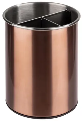 Drehbare Besteckbox Ø 13 cm, Edelstahl, Kupferoptik, 3 Fächer