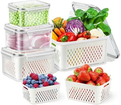 Obrázek produktu pro Chladicí organizér pro 4 nádoby na potraviny s odkapávacími miskami, stohovatelný chladicí organizér do kuchyně