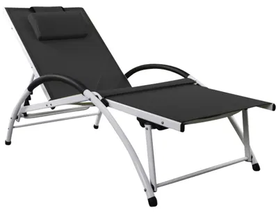 Produktbild von ALEOS. Gartenliege Sonnenliege Fitnessliege Bauchmuskeltrainer stabile Aluminium Konstruktion mit atmungsaktiven Kunststoffgewebe und Kopfpolster FIT-SCHWARZ