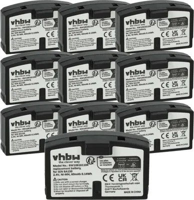 Produktbild von vhbw 10x Akku kompatibel mit Sennheiser HDR 85, HDR 80, HDR 8-9, HDR 8, IS150, IS380, IS300, HDR 6-9 Wireless Headset Kopfhörer (60 mAh, 2,4 V, NiMH)
