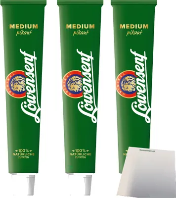 Produktbild von Löwensenf Medium würzig in der Tube mit 100% natürlichen Zutaten 3er Pack (3x100ml Tube) + usy Block