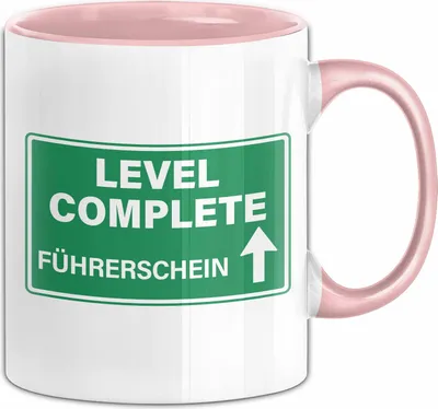 Produktbild von Führerschein Bestanden Geschenk Tasse Bestandener Führerschein Level Complete Führerschein Fahrschule Kaffee-Becher (Rosa)