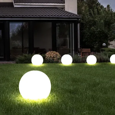 Produktbild von 5er Set LED Solarkugel weiß, Erdspieß, DxH 10x38 cm