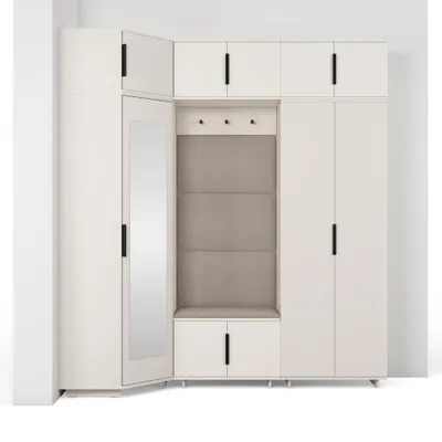 Produktbild von Garderoben-Set Napoli Version 20: Eckschrank mit Polsterpaneelen, Schuhschrank, Hängeschrank für Flur und Eingangsbereich (Cashmere/Trinity 05)