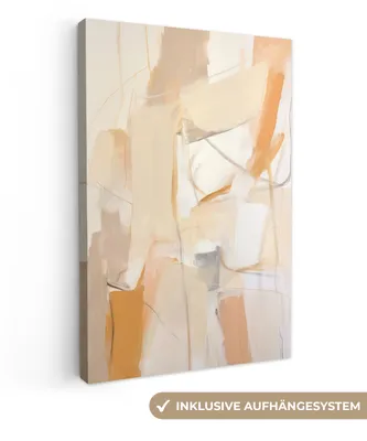 Produktbild von MuchoWow® - Leinwandbilder - Abstrakt - Beige - Orange - Kunst - Modern, Wandbild, Wanddeko Bilder Wohnzimmer, 80x120 cm