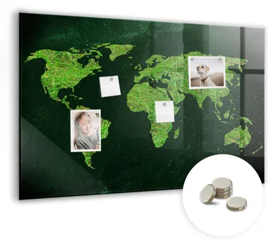 Produktbild von Dekorative Magnettafel 90x60 cm - Magnetwand - für Fotos, Karten und Notizen - Fotowand - Memoboard - Magnetpinnwand - Wanddekoration - Grasige Weltkarte